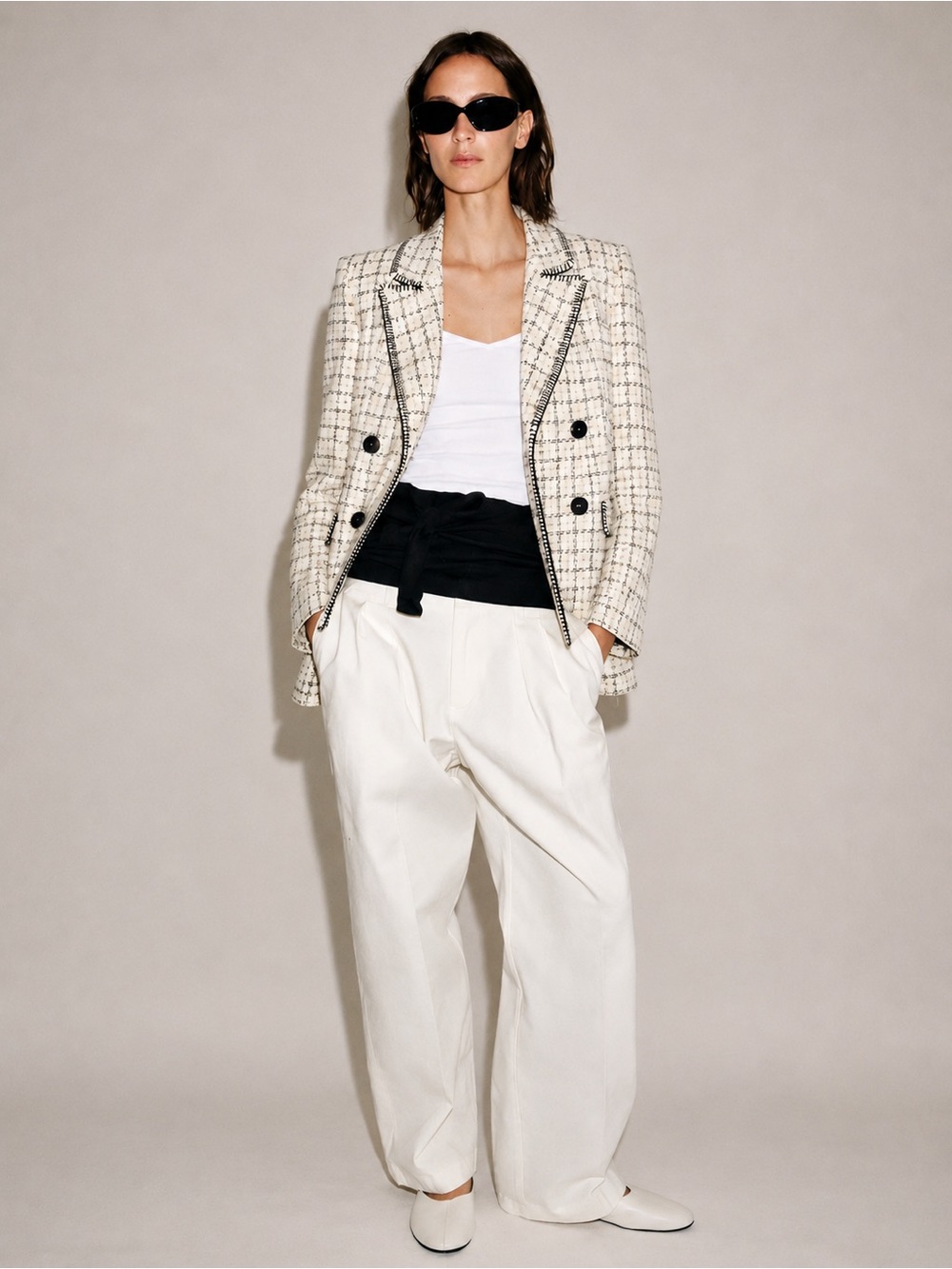 Zara | Chic Tweed Double-Breasted Textured Weave Blazer Jacket ~ Medium